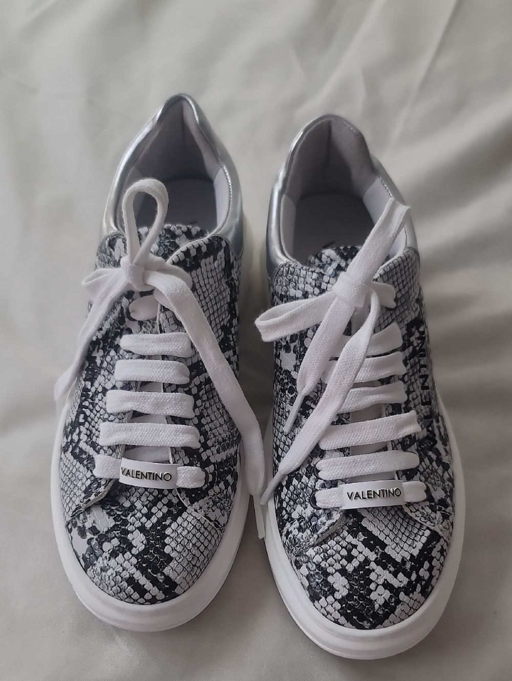 Valentino By Mario Valentino Black and White Snake-Print Sneakers